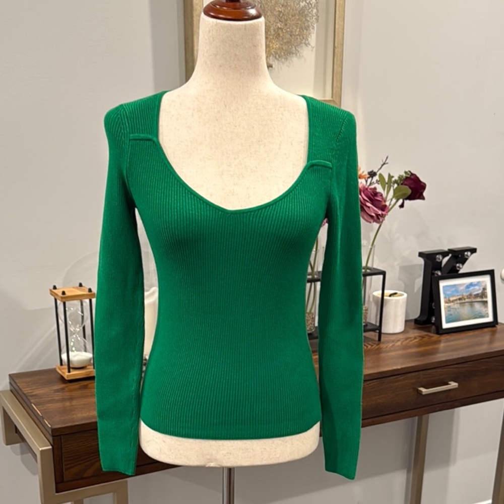 Green Ribbed Knit Sweater